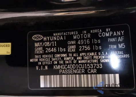 2012 Hyundai Genesis 3.8 from USA, damaged, VIN KMHGC4DD1CU153733